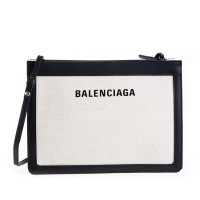 BALENCIAGA 新款LOGO NAVY 黑白字母拼皮帆布包