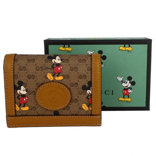 GUCCI Disney Mick 米奇防水帆布綠紅綠織帶名片式短夾