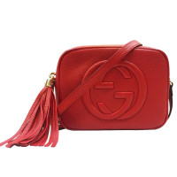 GUCCI SOHO DISCO系列大LOGO流蘇吊飾小牛皮單肩包(紅色)