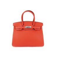 HERMES 愛馬仕BIRKIN TC牛皮柏金包(30CM/橘2R/銀釦)