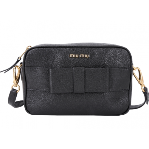 miu miu Madras Fiocco 山羊皮蝴蝶結飾方肩包(黑色)