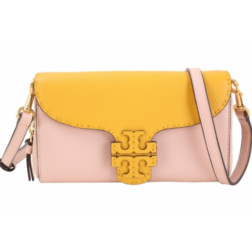 TORY BURCH Mcgraw 撞色手拿皮夾/斜背包(粉x黃)