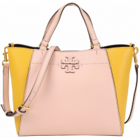 TORY BURCH Mcgraw 撞色牛皮兩用托特包(粉x黃)