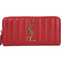 YSL Saint Laurent VICKY 衍縫小羊皮拉鍊長夾(紅色)